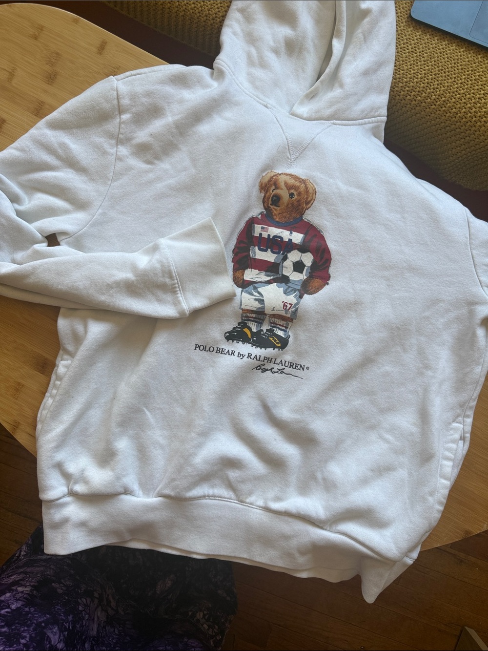 Ralph Lauren White Polo Bear Soccer Hoodie